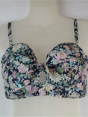 Kona Sol Multicolor Floral Swimsuit Tie Front Bikini Top Womens Size L
